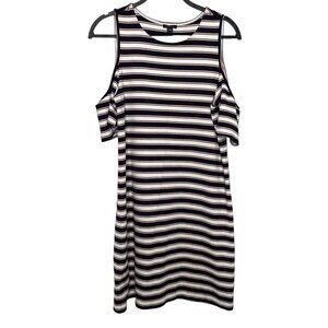 Ann Taylor Navy Pink Striped Cold Shoulder Sheath Dress Size S Work Casual